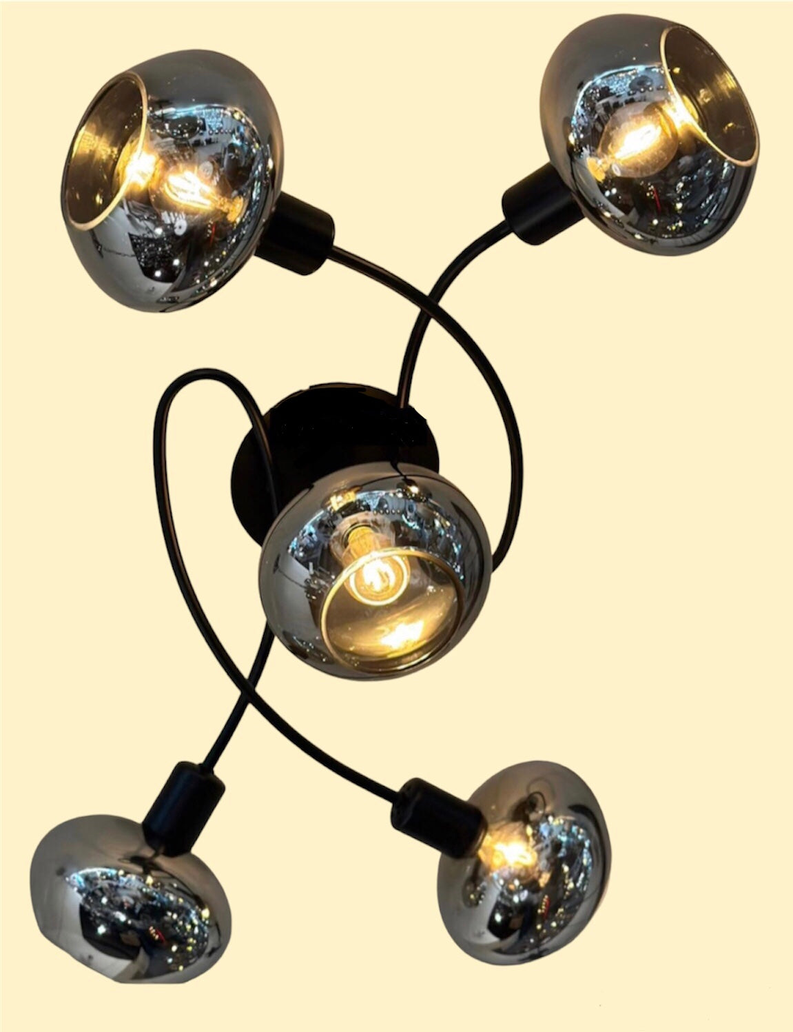 Plafondlamp 5 smokey glazen