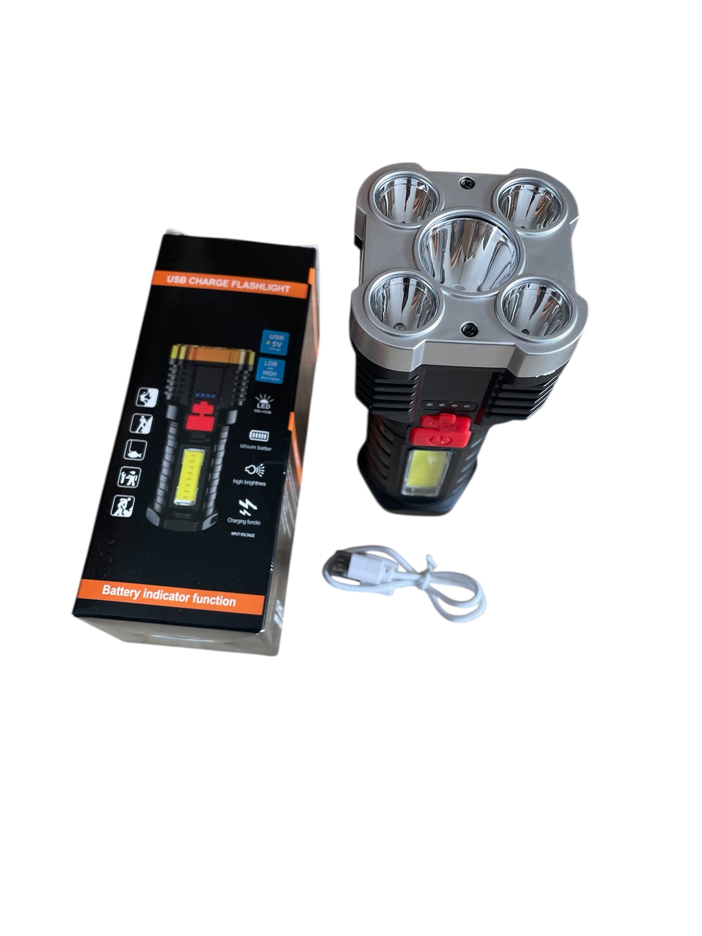 5 Led draagbare, oplaadbare LED-zaklamp met een COB-zijlicht bij Huis77 Tomasian