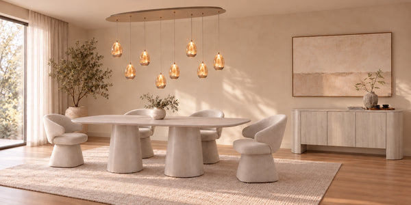 Japandi eettafel in beige Travertine – Deens ovaal – 180 × 90 cm