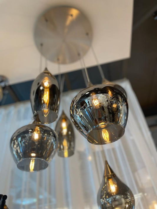 Hanglamp 6 smokey spiegel/glas