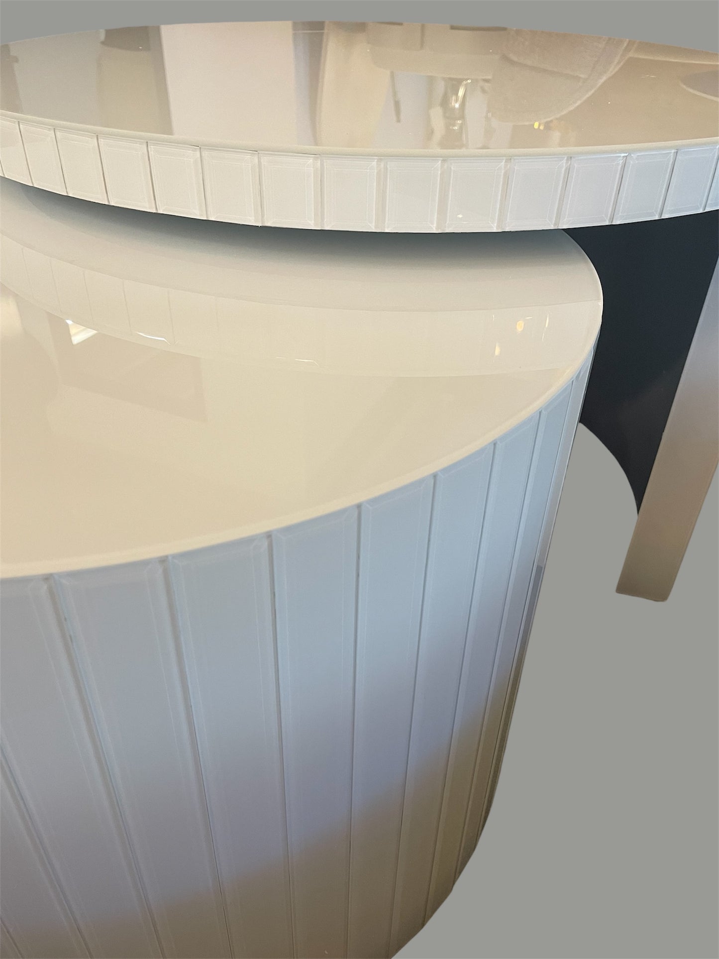Witte glazen Salontafel rond 2 delig 80cm 55cm