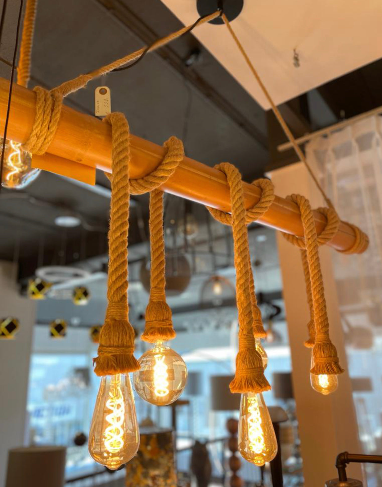 Hanglamp bamboe/touw