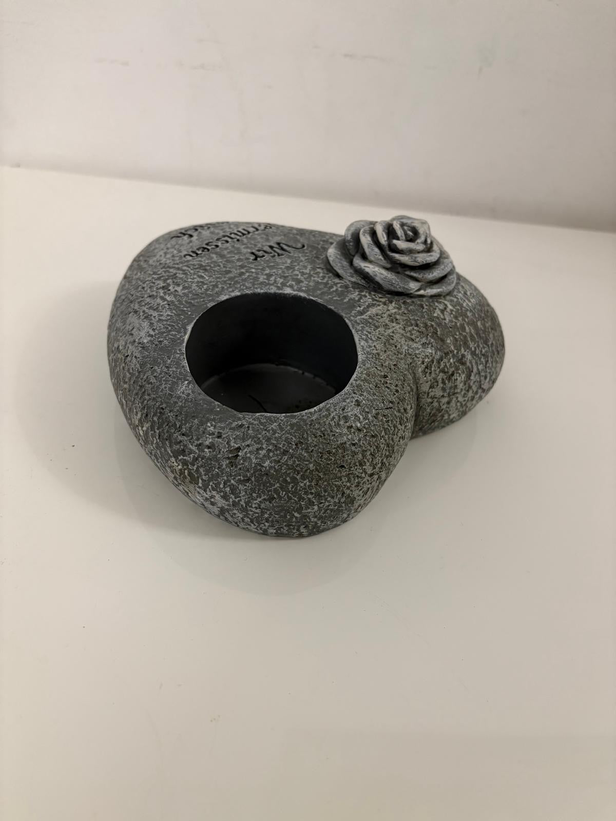 Grafdecoratie hart gris met roos met de tekst we missen je inclusief grafdecoratie grafhart weerbestendige grafdecoratie gedenksteen theelichthouder rouwsteen