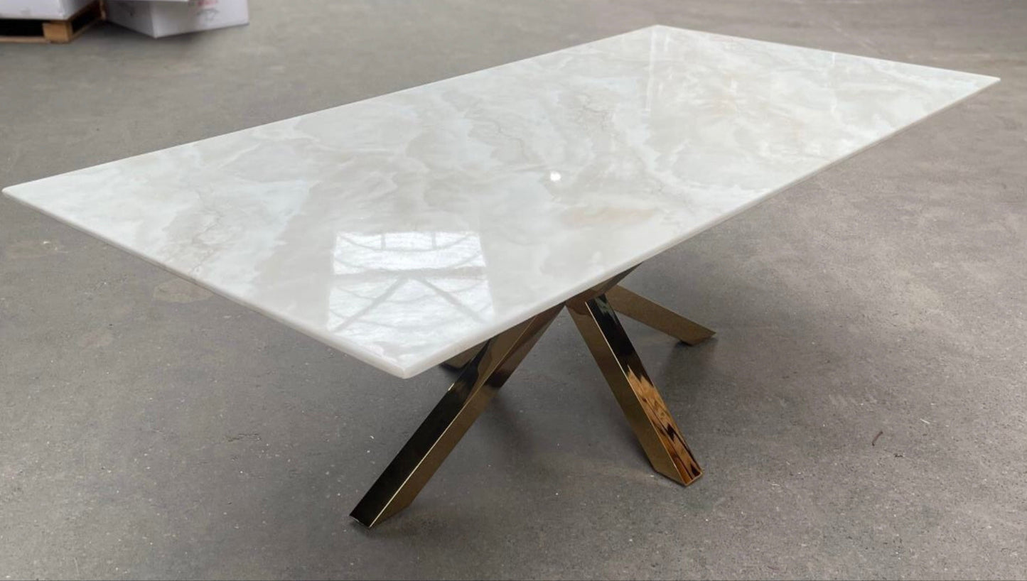 Design wit/crème marmeren salontafel zilver