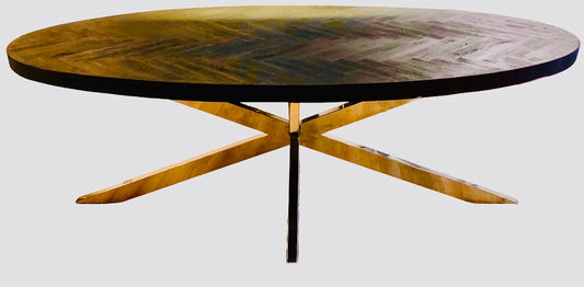 Tafel fishbone ovaal 200cm goud/zwart