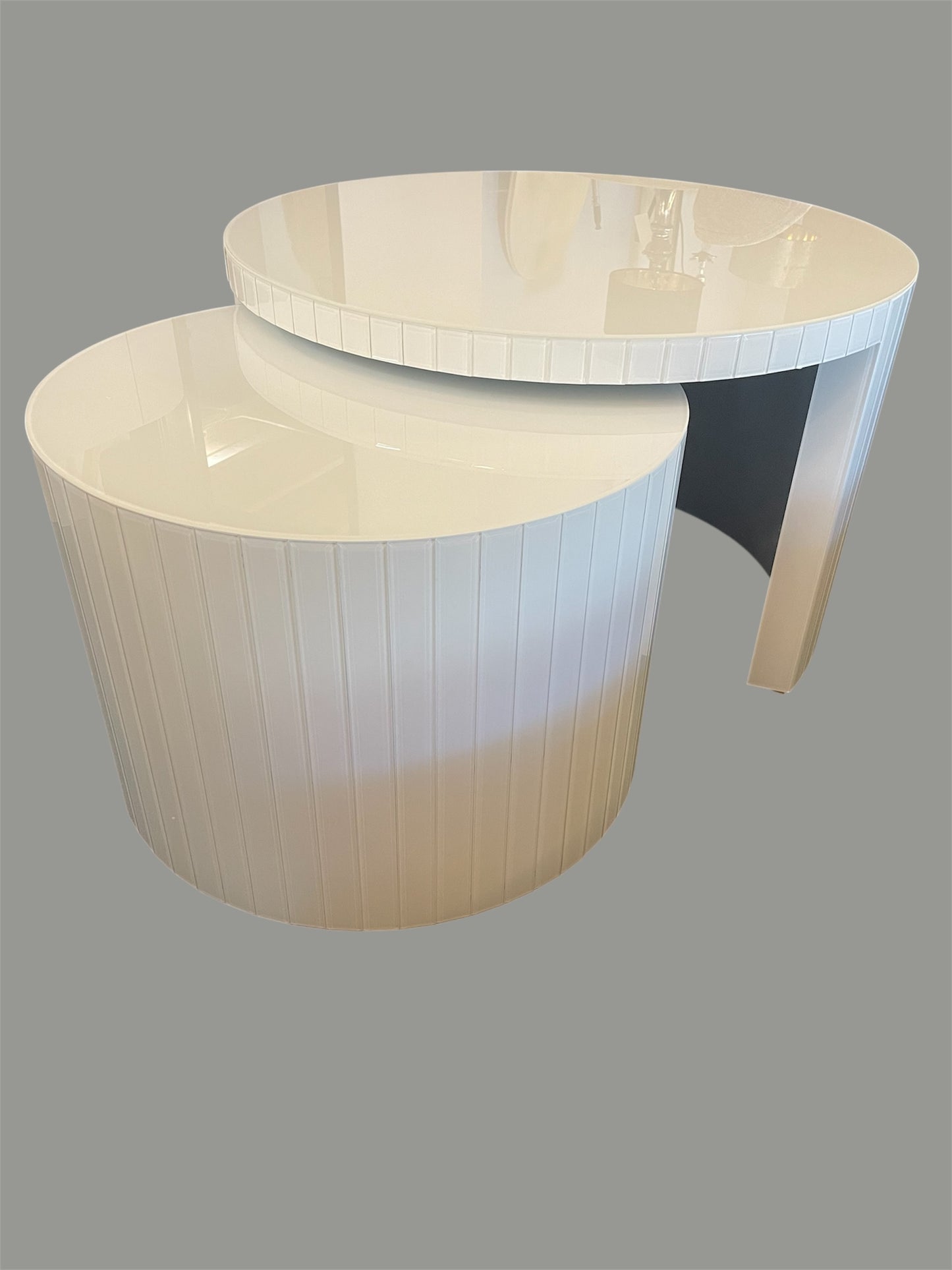 Witte glazen Salontafel rond 2 delig 80cm 55cm