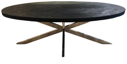 Tafel fishbone ovaal 240cm zwart/zilver