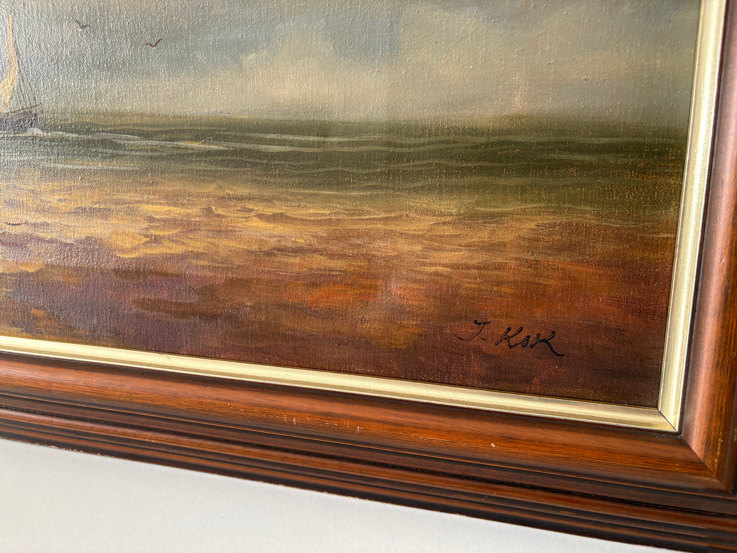 Schilderij van vissersboten op het strand J.KOK