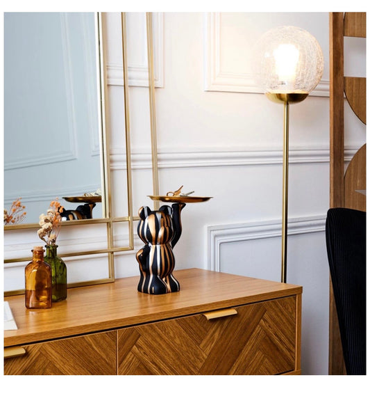 Beer met dienblad/sleutelschaal Decoratie zwart goud - Dienblad Decoratie - Voor Woonkamer & Entree - Voor Bureau & Kantoor - Modern Woondecoratiebeerbeeld met dienblad - beer opslag decoratie - sleutelschaal voor in de hal - snoepschaal voor bureau