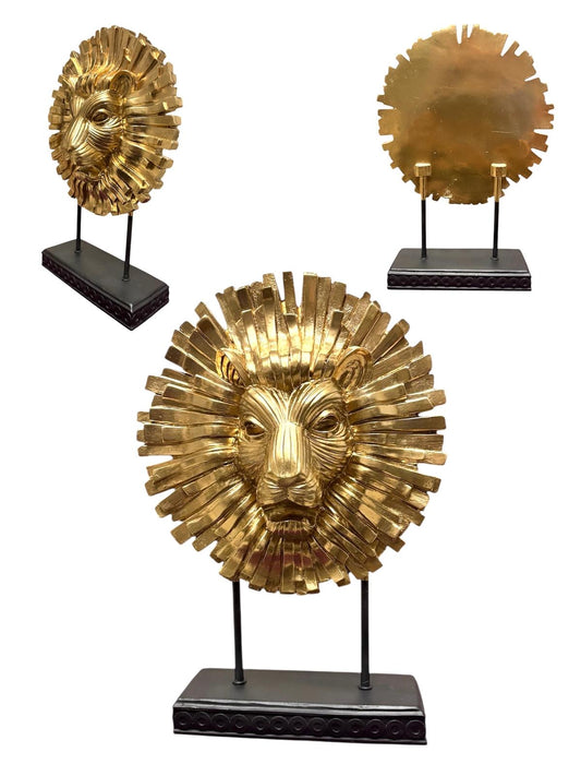 Leeuwenkop ornement goud met zwarte voet