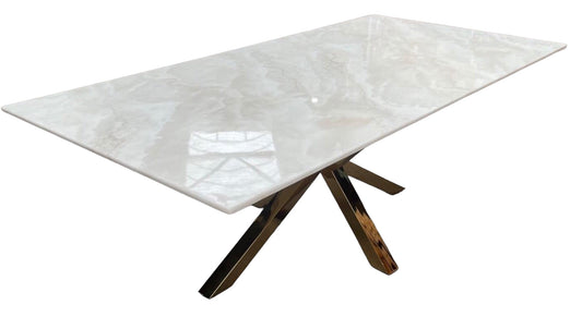 Wit/crème marmeren eetkamertafel goud