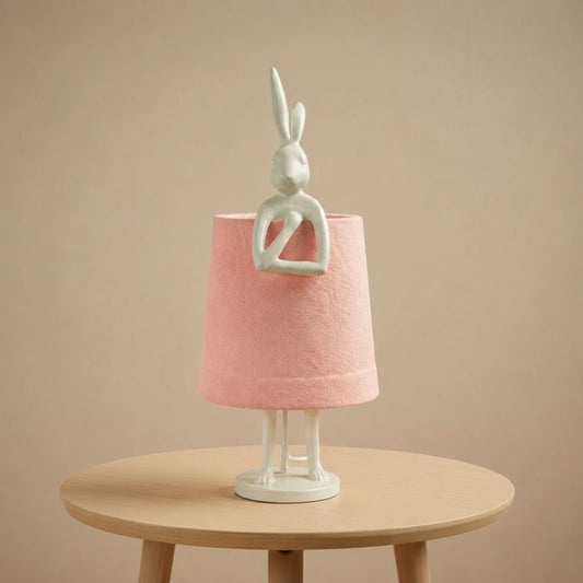 Tafellamp konijn of Rabbit wit met roze