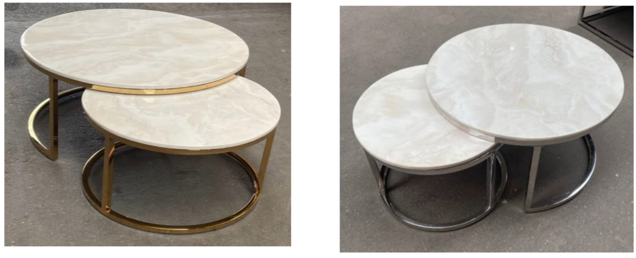 Wit/wit marmeren salontafel 2-delig/inschuifbaar zilver rond Ø80/60cm