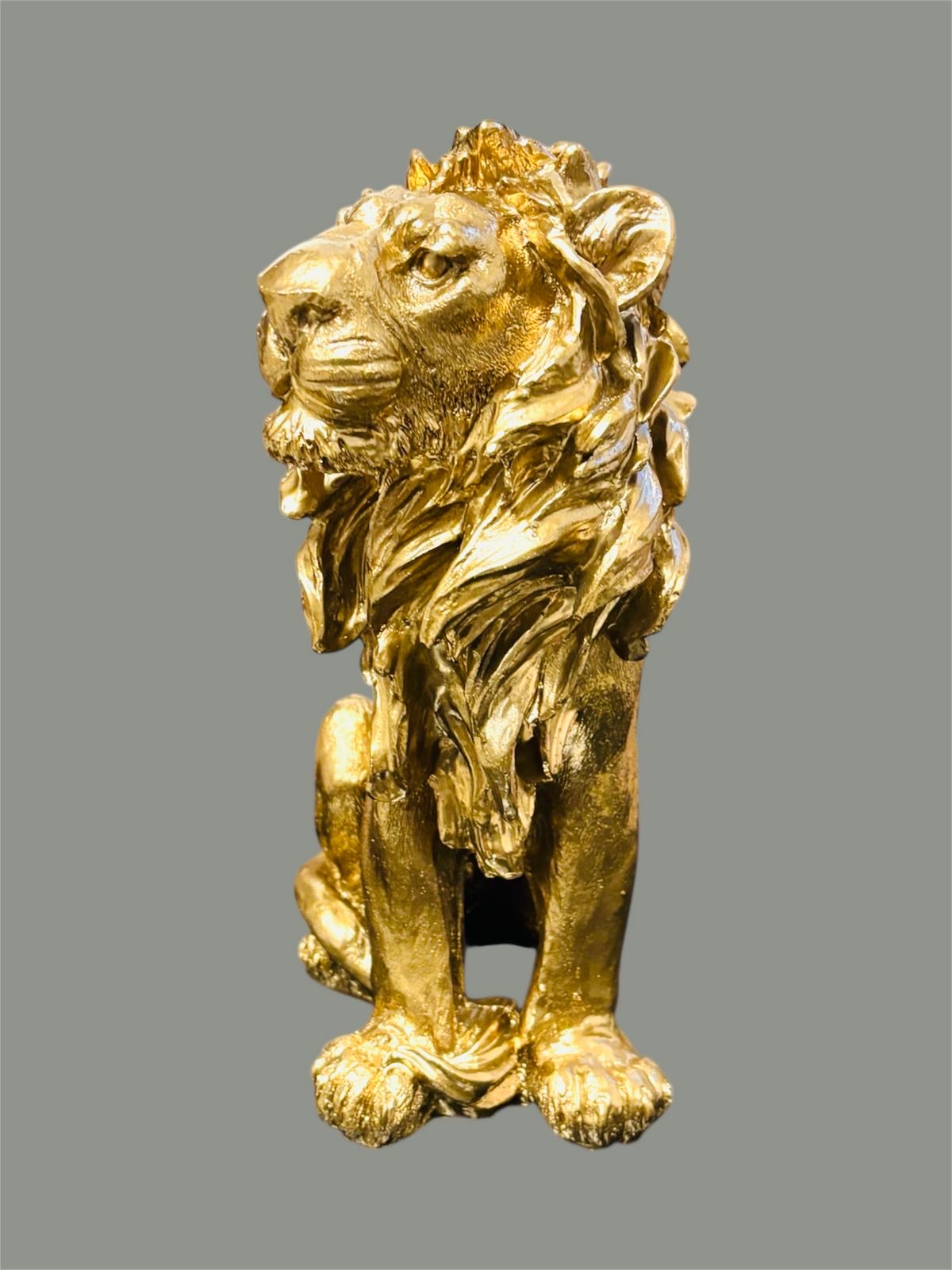 Gouden Leeuw Zittend Standbeeld, Hars Leeuw Leeuw Ewen hars leeuw h31.5, goud Leeuw beeld ornament Leeuw Léon