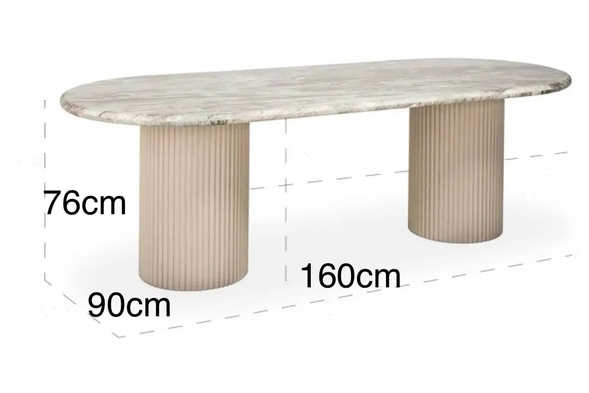 AFEL PILARO TRAVERTINE BEIGE MDF GERIBBELDE PATRONEN 160x90cm Eettafel Tafel eetkamertafel bij Huis77 Tomasian