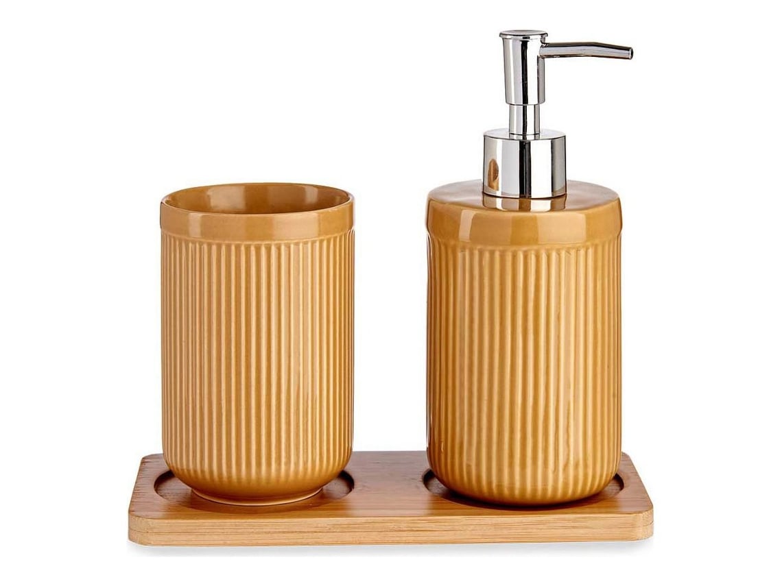 keramiek badkamer set 2 stuks kameel vierkant met strepen