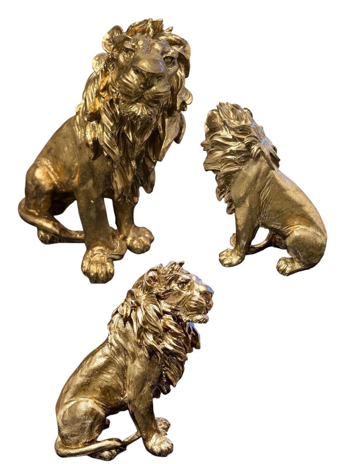 Gouden Leeuw Zittend Standbeeld, Hars Leeuw Leeuw Ewen hars leeuw h31.5, goud Leeuw beeld ornament Leeuw Léon