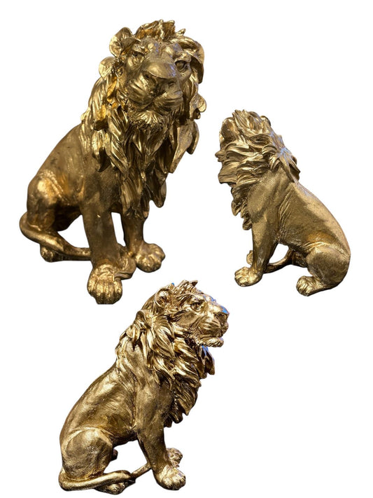 Gouden Leeuw Zittend Standbeeld, Hars Leeuw Leeuw Ewen hars leeuw h31.5, goud Leeuw beeld ornament Leeuw Léon