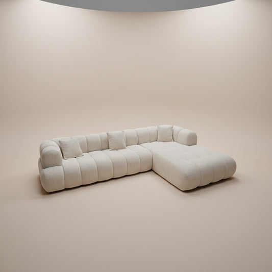 Japandi Fluffy Hoekbank Bouclé Beige – 310 x 195 cm