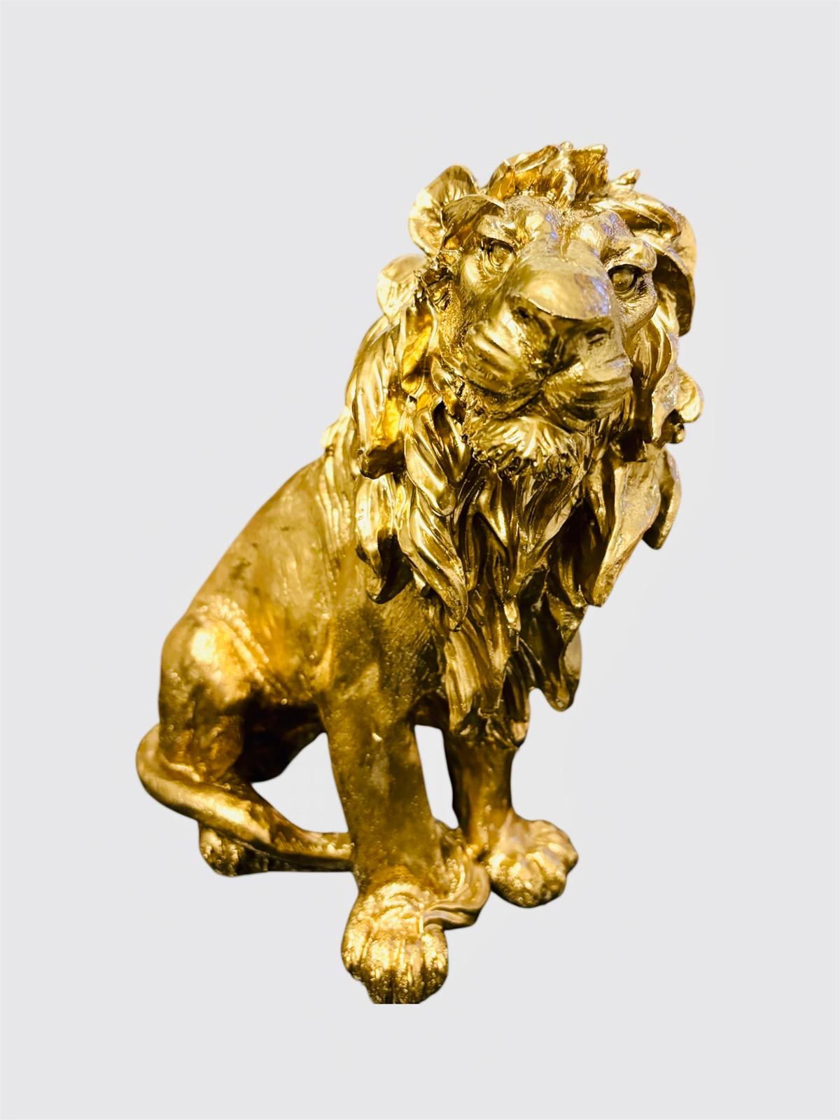 Gouden Leeuw Zittend Standbeeld, Hars Leeuw Leeuw Ewen hars leeuw h31.5, goud Leeuw beeld ornament Leeuw Léon