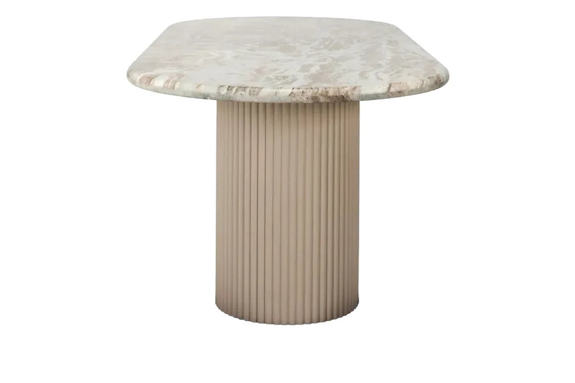 AFEL PILARO TRAVERTINE BEIGE MDF GERIBBELDE PATRONEN 160x90cm Eettafel Tafel eetkamertafel bij Huis77 Tomasian