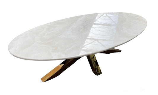 Marmeren salontafel wit ovaal met goud