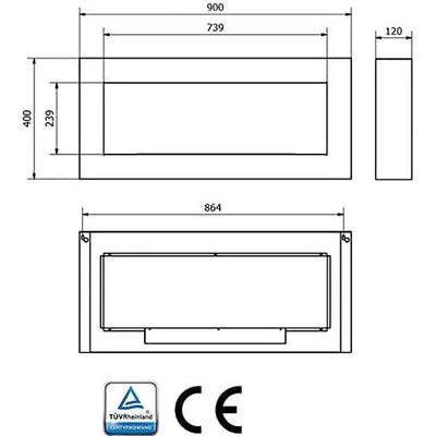 Bio haard wit of zwart 90x40cm