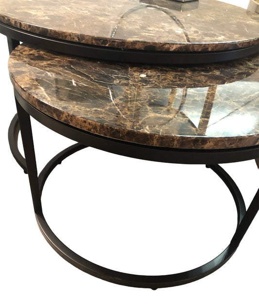 Salontafel 2-delig bruin marmer Ø80/60cm