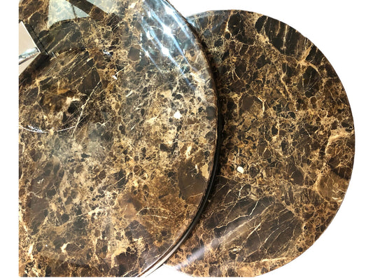 Salontafel 2-delig bruin marmer zilver rond