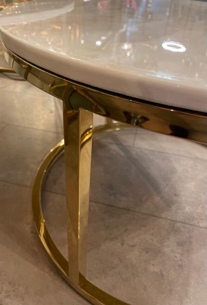 Wit/wit marmeren salontafel 2-delig/inschuifbaar zilver rond Ø80/60cm